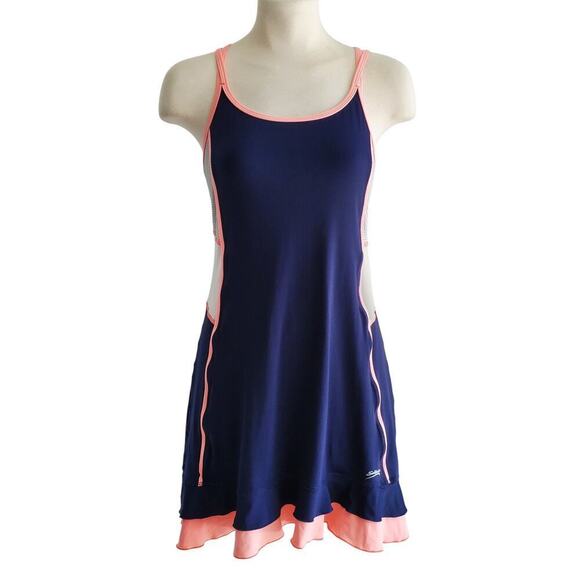 Sofibella Racerback Built in Bra Tennis Pickleball Golf Dress Navy and Peach S - Picture 1 of 15